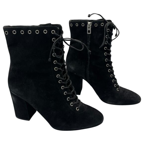 Coach Dean Lace Up Black Suede Block Heeled Boot Size 7.5 - Picture 1 of 12